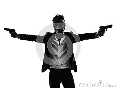 Asian gunman killer portrait shooting silhouette Stock Photo