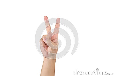 Asian hand shows and counts 2 finger on isolated white background with clipping path Stock Photo