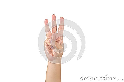 Asian hand shows and counts 3 finger on isolated white background with clipping path Stock Photo