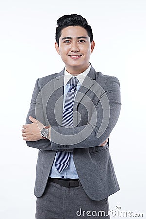 Asian Handsome Young Business Man Isolated on White Background Stock Photo