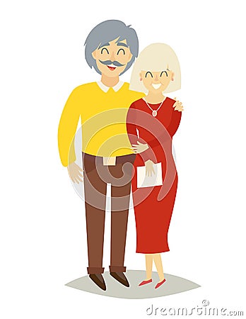 Asian happy family. Old asian man and old asian woman in love Vector Illustration