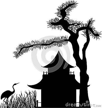 Asian house silhouette Vector Illustration