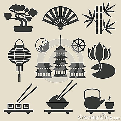 Asian icons set Vector Illustration