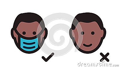 Asian, indian man face, head with protective medical mask Vector Illustration