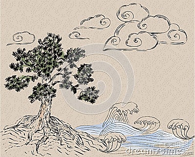 Asian Ink hand drawn illustration Vector Illustration