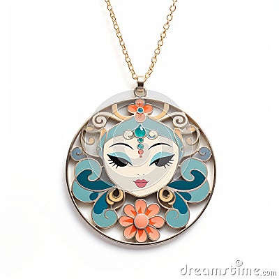 Asian-inspired Round Pendant With Hand-painted Face Design Stock Photo