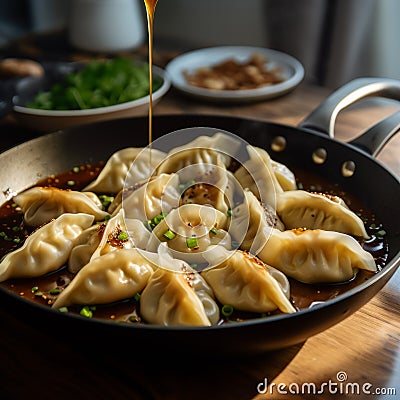 Asian-inspired Skillet Dumplings: A Fusion Of Tradition And Oud Bruin Stock Photo