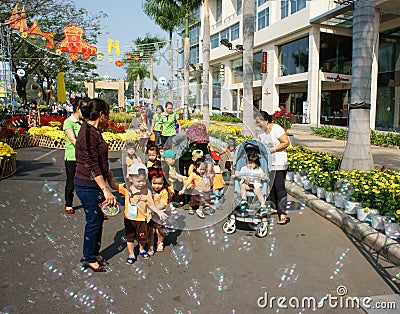 Asian kid, outdoor activity, Vietnamese preschool children Editorial Stock Photo