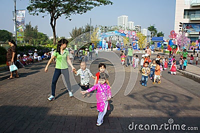 Asian kid, outdoor activity, Vietnamese preschool children Editorial Stock Photo