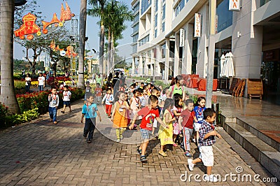 Asian kid, outdoor activity, Vietnamese preschool children Editorial Stock Photo