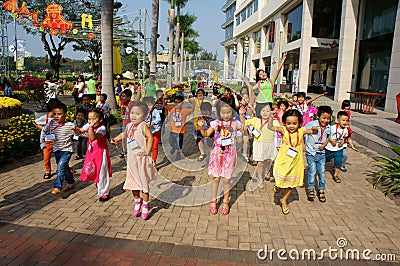 Asian kid, outdoor activity, Vietnamese preschool children Editorial Stock Photo