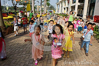 Asian kid, outdoor activity, Vietnamese preschool children Editorial Stock Photo