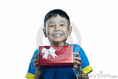 Asian kid smile receive a present Stock Photo