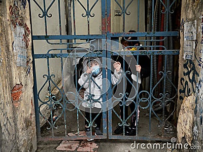 Asian kids wearing masks Editorial Stock Photo