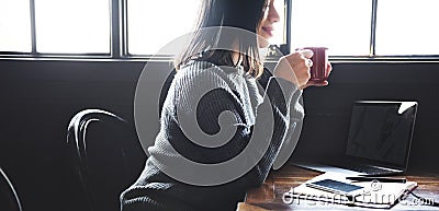 Asian Lady Enjoying Cup Coffee Cafe Concept Stock Photo