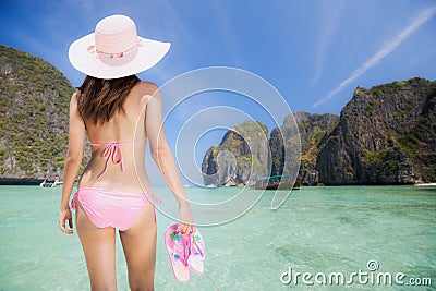 Asian Lady relax in maya beach Stock Photo