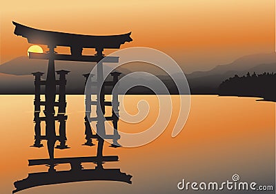 Asian lake Vector Illustration