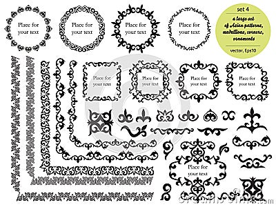 Asian large set of patterns and ornaments. Set of seamless borders, beautiful angles, medallions.Oriental, floral designs, brush Vector Illustration