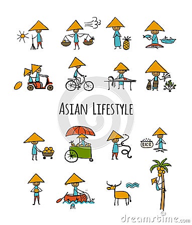 Asian lifestyle, people characters for your design Vector Illustration