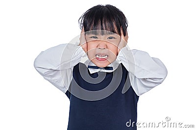 Asian Little Chinese Girl covering her ears with hands Stock Photo