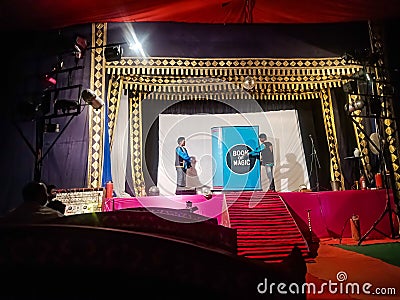 Asian magical show performance on stage with colorful lighting setup in India December 2019 Editorial Stock Photo