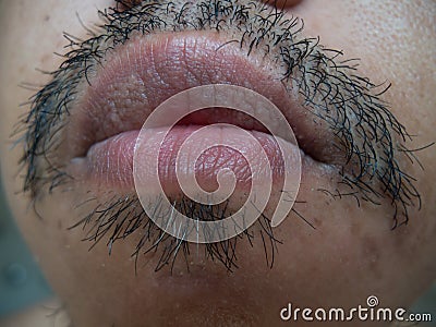 Asian male Mustache and Beard hair in close up. Stock Photo