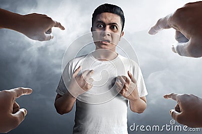 Asian men accused on smoke background Stock Photo