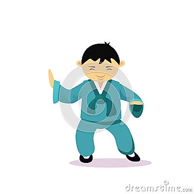 Asian Man Cartton Character Wearing Traditional Clothes Kimono Isolated Over White Background Vector Illustration