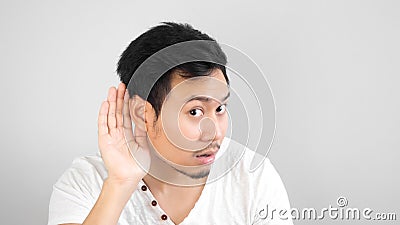 Asian man listen to something carefully. Stock Photo