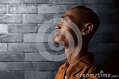 Asian man in prison Stock Photo