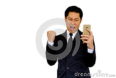 Asian man show gratify. Stock Photo