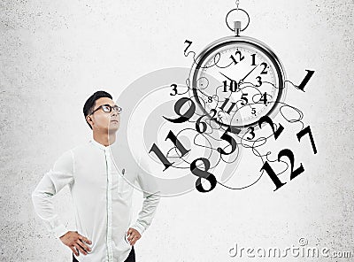 Asian man and stopwatch Stock Photo