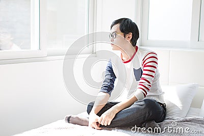 Asian man thinking Stock Photo