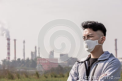 Asian man wears protective mask Stock Photo