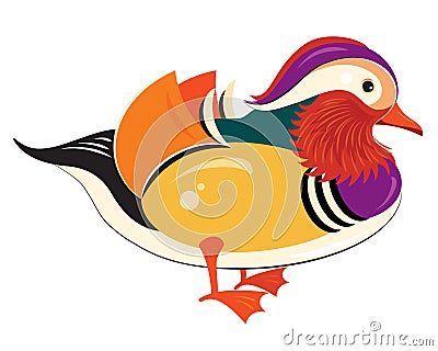 Asian mandarin duck, isolated on white, vector Vector Illustration