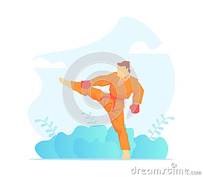 Asian Martial Arts Fighter, Wushu Fighter Character Vector Illustration Vector Illustration