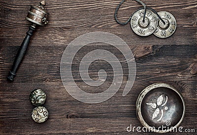 Asian musical religious objects for meditation and alternative m Stock Photo