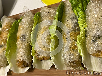 Asian nem dish on a bed of salad Stock Photo