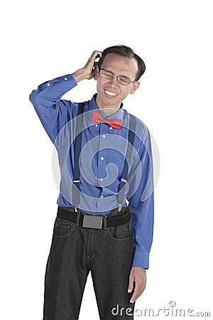 Asian nerdy man confused Stock Photo