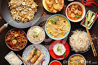 Asian oriental food composition in colorful dishware Stock Photo