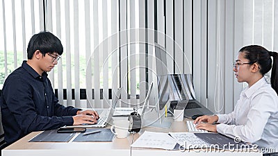 Asian Outsource Software engineer Developer Team Working Code to find solution to problem In Modern Office, Startup business group Stock Photo