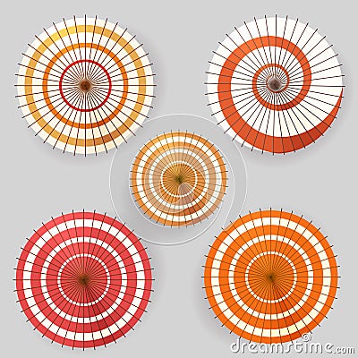 Asian paper umbrella top view collection Vector Illustration