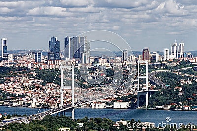 From Asian part of Istanbul, a panoramic view of Bosphorus intercontinental bridge with Europe as background Editorial Stock Photo