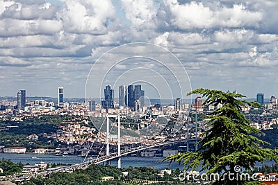From Asian part of Istanbul, a panoramic view of Bosphorus intercontinental bridge with Europe as background Editorial Stock Photo
