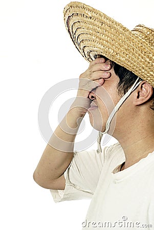 Asian peasant with regret Stock Photo