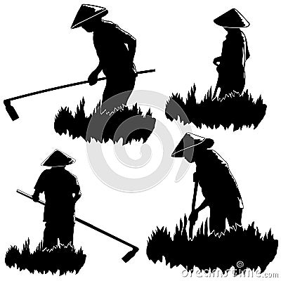 Asian peasants work on a field Vector Illustration