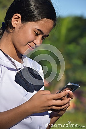 An Asian Female Holdiing Phone Stock Photo