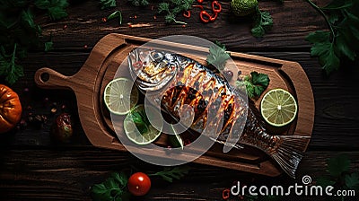 Asian recipe - Homemade grilled fish - healthy seafood concept, generative ai Stock Photo