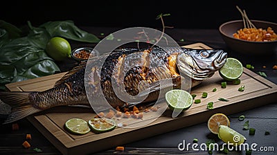 Asian recipe - Homemade grilled fish - healthy seafood concept, generative ai Stock Photo