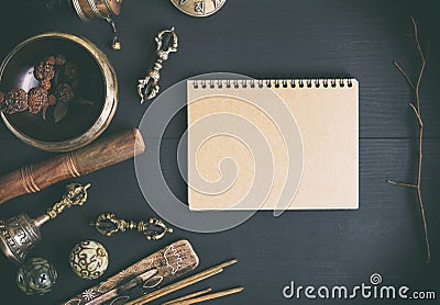Asian religious musical instruments for meditation Stock Photo